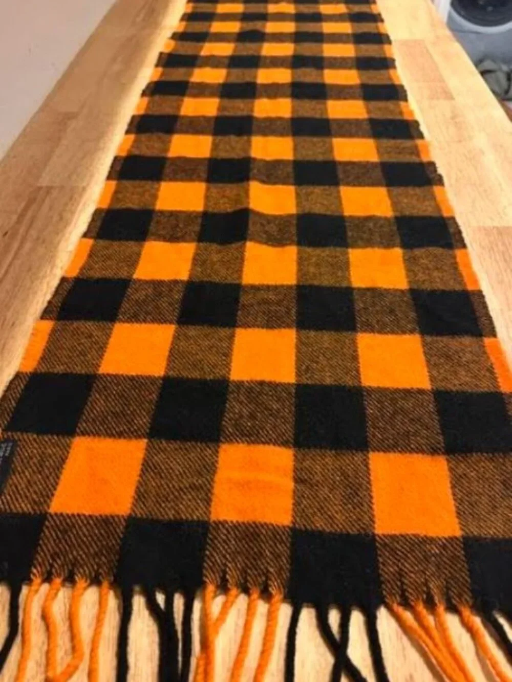 Louis Feroud | Vintage French Wool Scarf Orange & Black Plaid